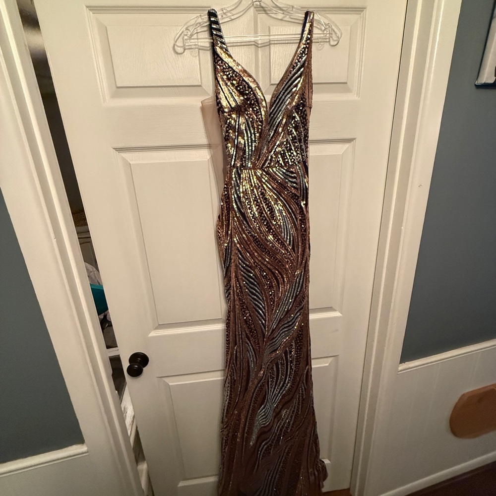 Sleeveless Sequin Prom Dress in Rose Gold and Silver